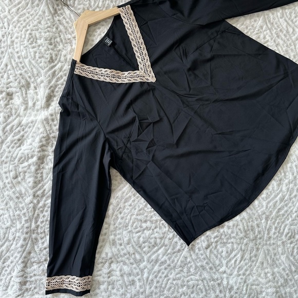 SHEIN CURVE CONTRAST LACE LONG-SLEEVE BLOUSE BLACK/TAN 0XL WOMEN - Picture 7 of 15